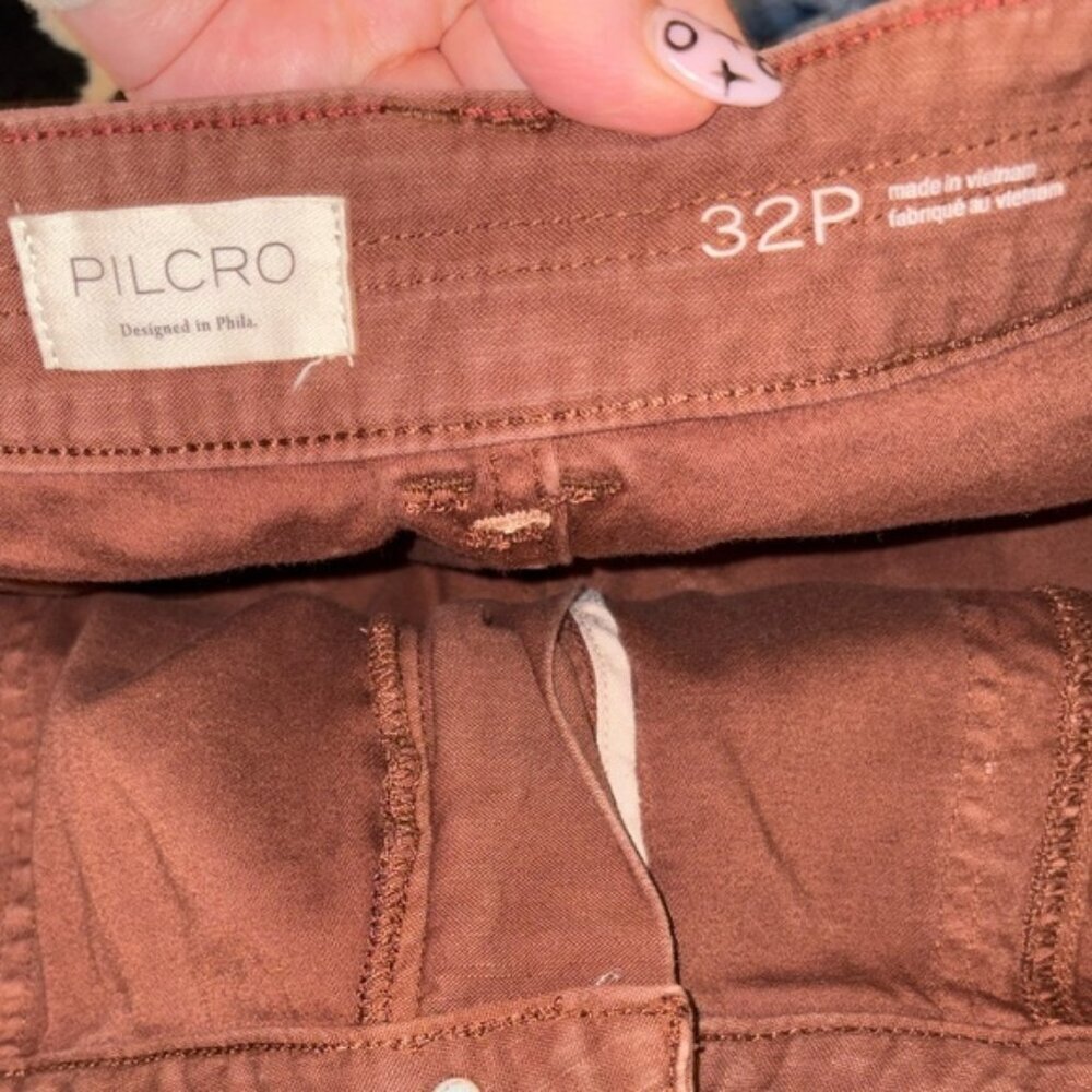 Pilcro Anthropologie Utility Crop Pants 32P Rust Straight Leg Workwear Boho - Picture 5 of 6